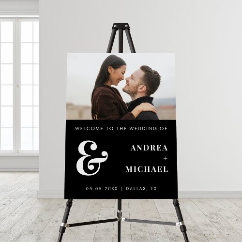 Modern Photo Ampersand Black Wedding Welcome Sign