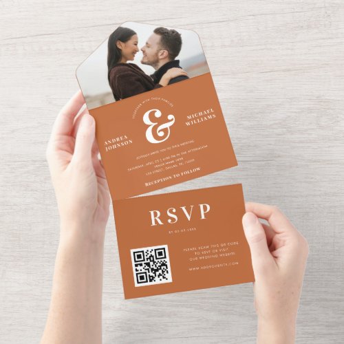 Modern Photo  Ampersand Wedding QR Code RSVP  All In One Invitation