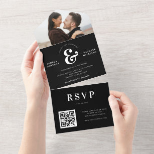 Modern Photo & Ampersand Wedding QR Code RSVP  All In One Invitation