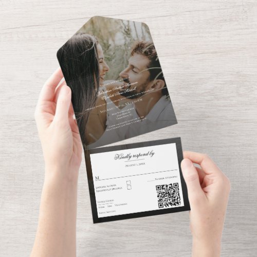 Modern Photo and Black Overlay Wedding All In One Invitation