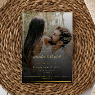Modern Photo and Black Overlay Wedding Foil Invitation