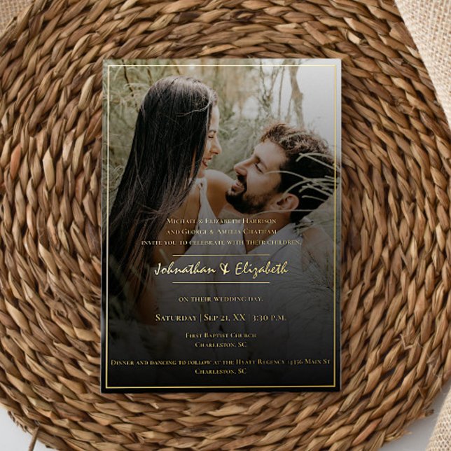 Modern Photo and Black Overlay Wedding Foil Invitation (Modern Photo and Black Overlay Wedding Foil Invitation)