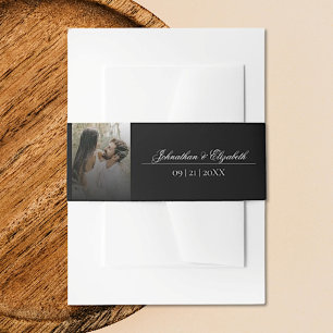 Modern Photo and Black Overlay Wedding Invitation Belly Band