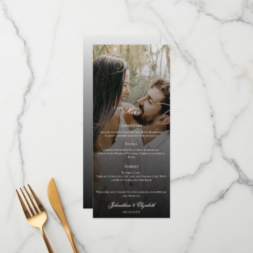 Modern Photo and Black Overlay Wedding Menu