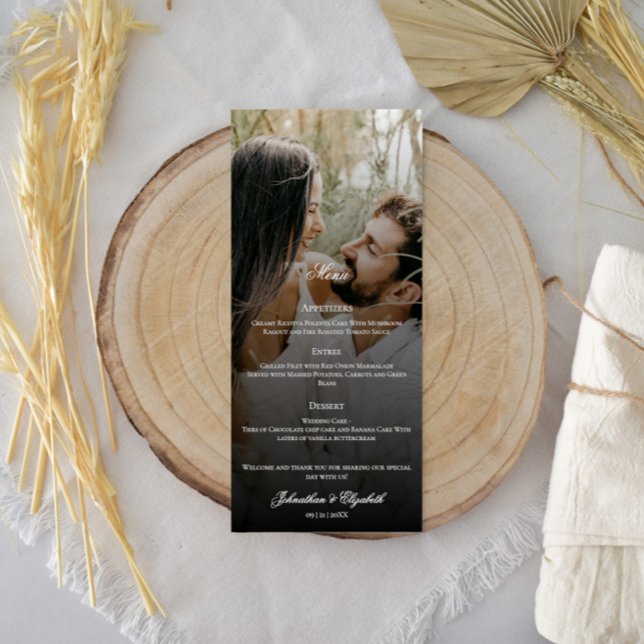 Modern Photo and Black Overlay Wedding Menu (Modern Photo and Black Overlay Wedding Menu)