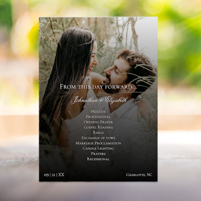 Modern Photo and Black Overlay Wedding Program (Modern Photo and Black Overlay Wedding Program)