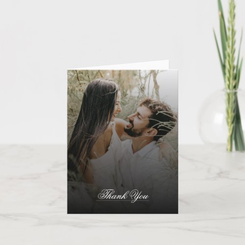 Modern Photo and Black Overlay Wedding Thank You Card