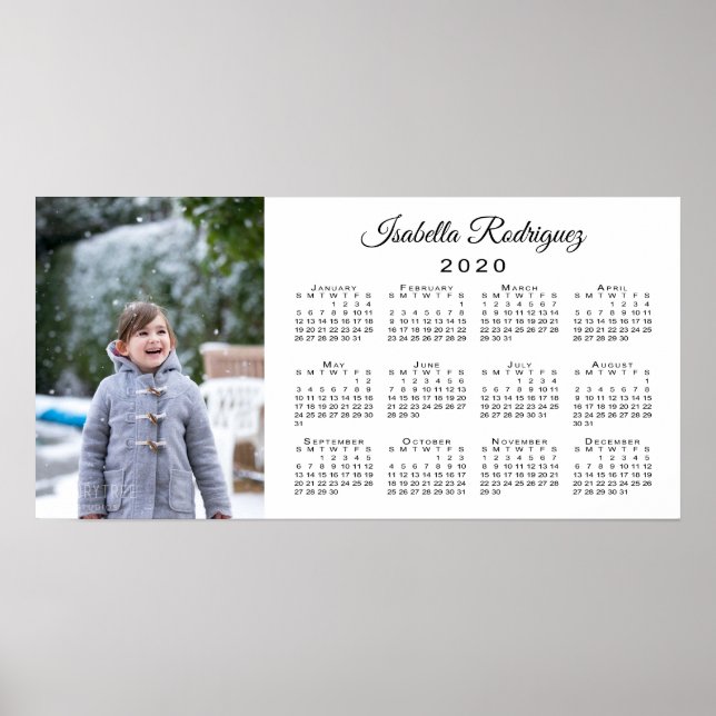 Modern Photo and Name Personalized 2020 Calendar Poster (Front)