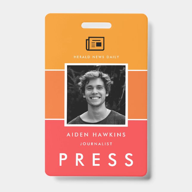 Modern photo and name Press ID Badge (Front)