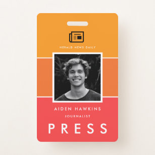 Modern photo and name Press ID Badge