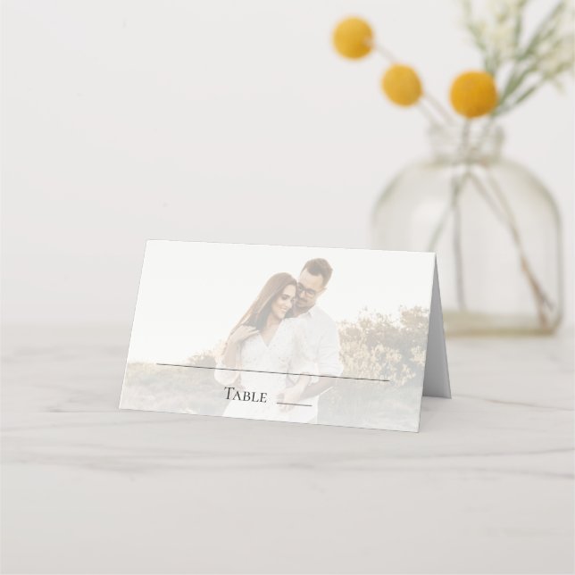 Modern Photo and Overlay Wedding Place Card (Front)