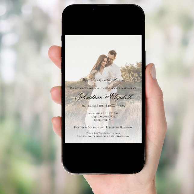 Modern Photo and Overlay Wedding Rehearsal Dinner Invitation (Front Digital)