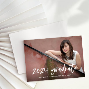 Modern Photo and White Handwritten Text Graduation Announcement