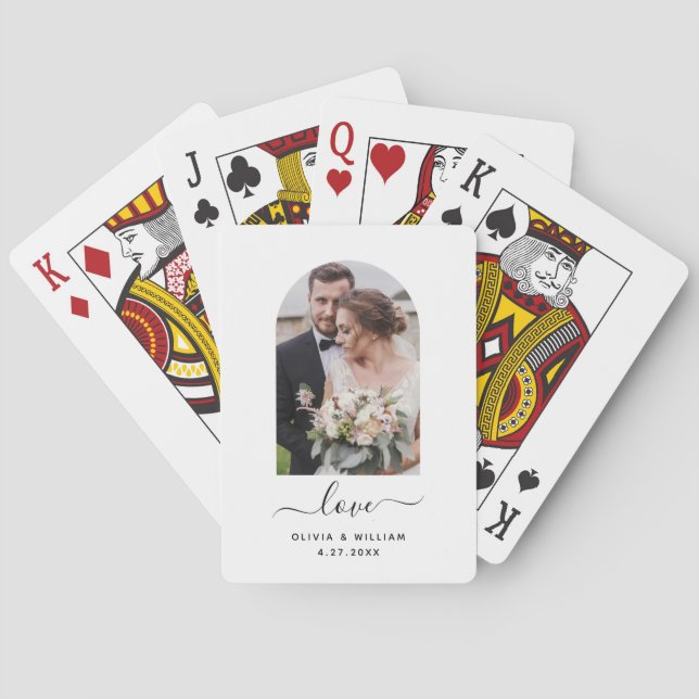 Modern Photo Arch | Black and White Love Poker Cards (Back)