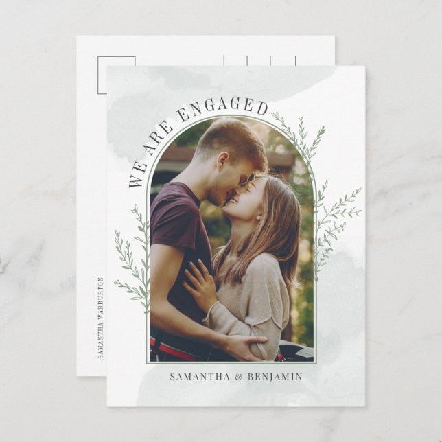 Modern Photo Arch Botanical Engagement  Announcement Postcard (Front/Back)