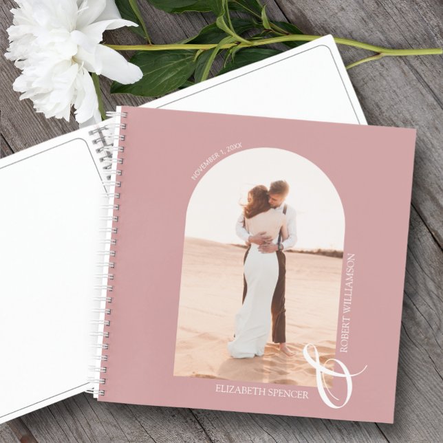 Modern Photo Arch Dusty Rose Wedding Guest Book (SOFT or HARD COVER,  choose page style and spine color. LOTS of colors in our collection.)