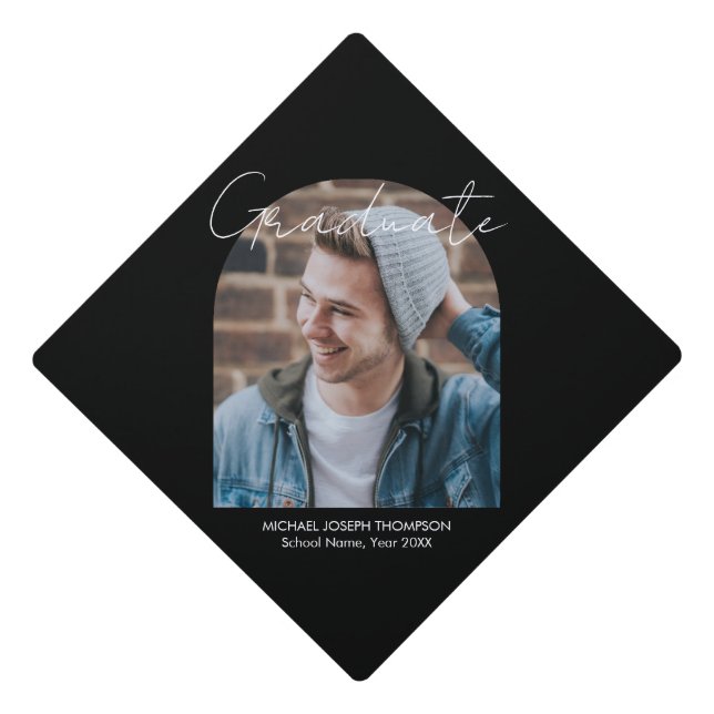 Modern Photo Arch Graduation Black Cap Topper (Front)