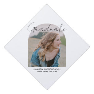 Modern Photo Arch Graduation Minimalistic White Graduation Cap Topper