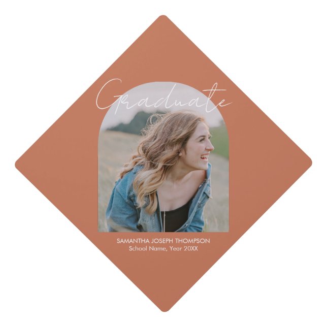 Modern Photo Arch Graduation Terracotta  Graduation Cap Topper (Front)