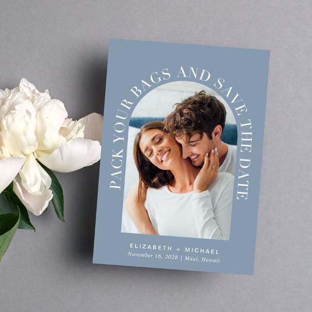 Modern Photo Arch QR Code Destination Wedding Save The Date (Celebrate your love story with a save the date showcasing your photo in an elegant arch frame)