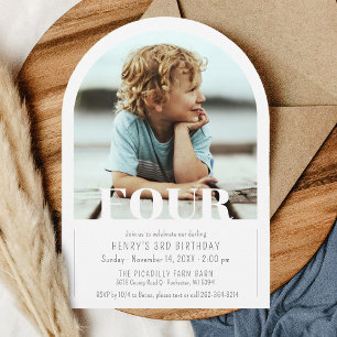 Modern Photo Arch Simple Kids 4th Birthday Party Invitation
