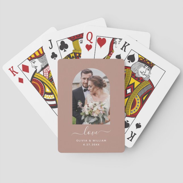 Modern Photo Arch | Terracotta Love Poker Cards (Back)