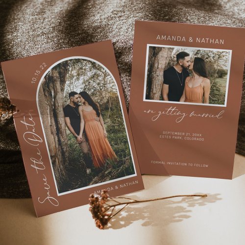 Modern Photo Arch Terracotta Wedding Save The Date