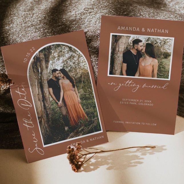 Modern Photo Arch Terracotta Wedding Save The Date (Creator Uploaded)
