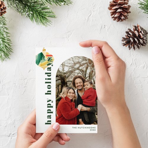 Modern Photo Arch  Watercolor Tree Ornament Holiday Card