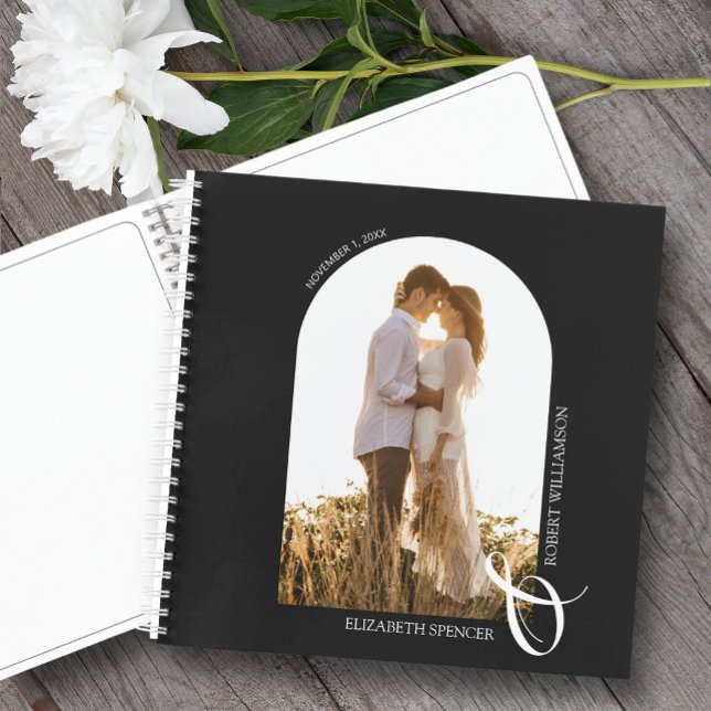 Modern Photo Arch Wedding Black Spiral Guest Book (Choose SOFT or HARD cover and the inside page style.)