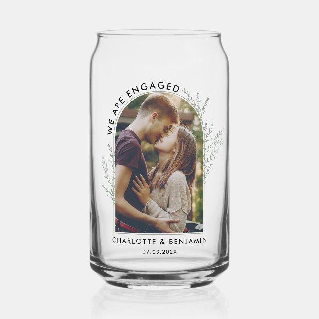 Modern Photo Arch Wedding Engagement Keepsake Can Glass (Front)