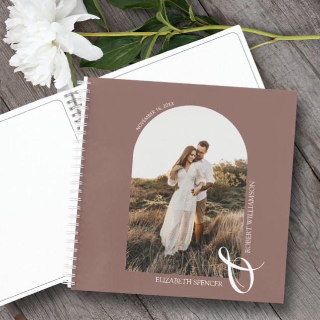 Modern Photo Arch Wedding Rose Taupe Guest Book (SOFT or HARD COVER,  choose page style and spine color. LOTS of colors in our collection.)