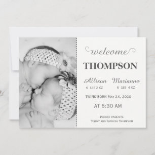 Modern Photo Baby Announcement Card (Twins)