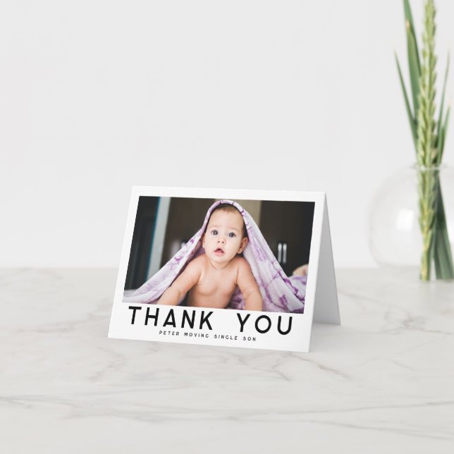 Modern Photo Baby Thank You Card (Front)