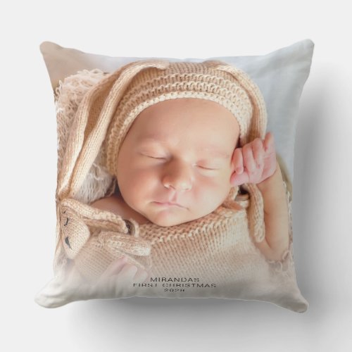 Modern Photo Babys First Christmas Holiday Throw Pillow