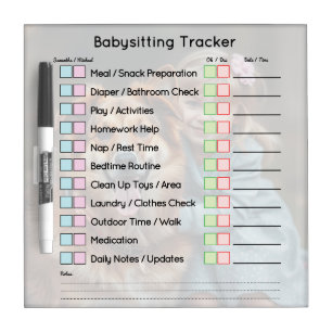 Modern Photo Babysitting Tracker Dry Erase Board