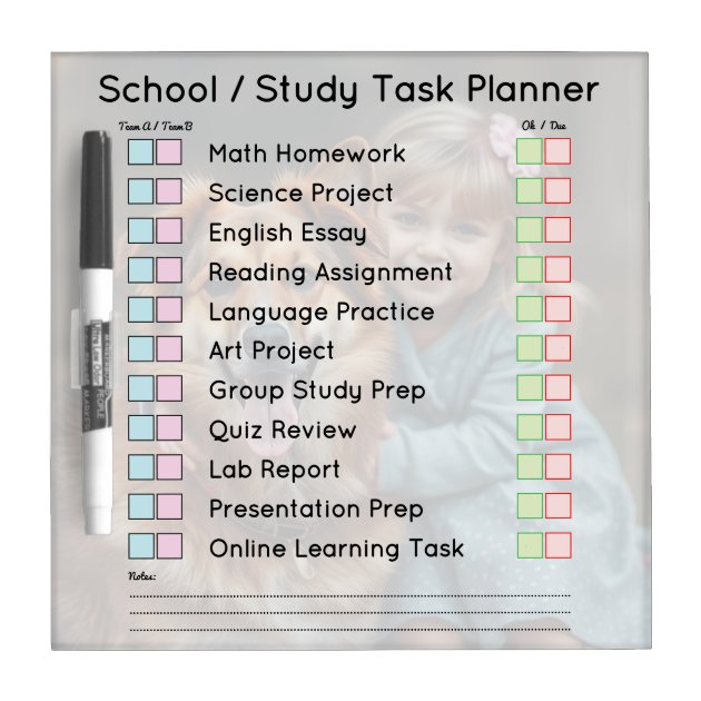 Modern Photo Back School Study Planner Dry Erase Board