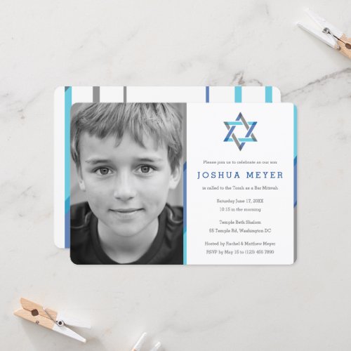 Modern Photo Bar Mitzvah Invitations  Blue  Teal