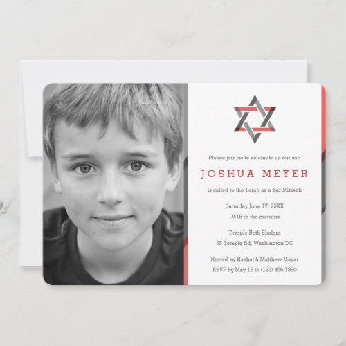 Modern Photo Bar Mitzvah Invitations  Red  Black