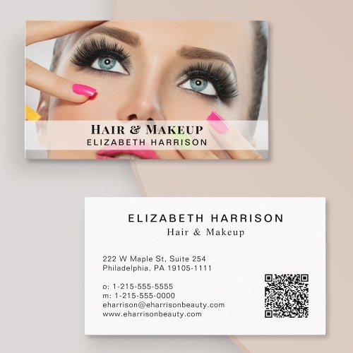 Modern Photo Beauty Hair Makeup QR Code Business Card