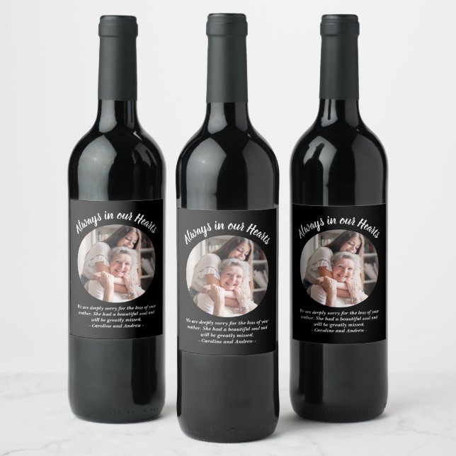 Modern Photo Bereavement Gift to Send Condolences Wine Label (Bottles)
