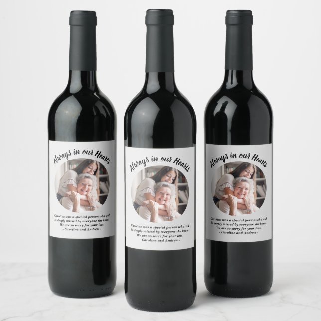 Modern Photo Bereavement Gift to Send Condolences Wine Label (Bottles)