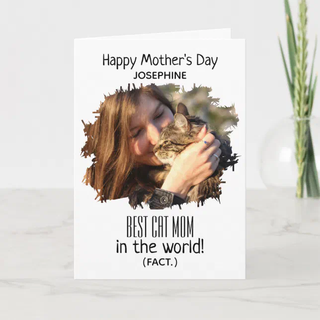 Modern Photo Best Cat Mom (Fact) | Mothers Day Hol Holiday Card | Zazzle
