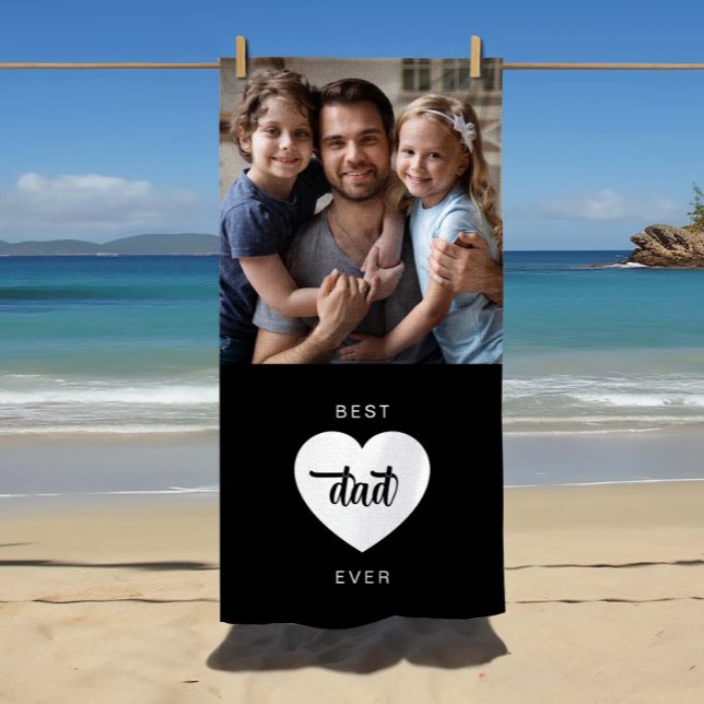 Modern Photo Best Dad Ever Heart Beach Towel (Modern Photo Best Dad Ever Heart Beach Towel)