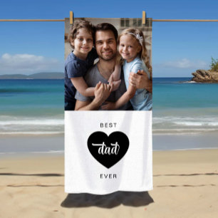 Modern Photo Best Dad Ever Heart Beach Towel