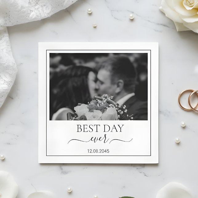 Modern Photo Best Day Ever Wedding Custom Napkin (Creator Uploaded)
