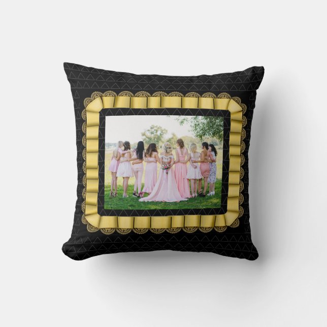 Modern Photo Best Friends Bridal Lace Gold Trendy Throw Pillow (Front)