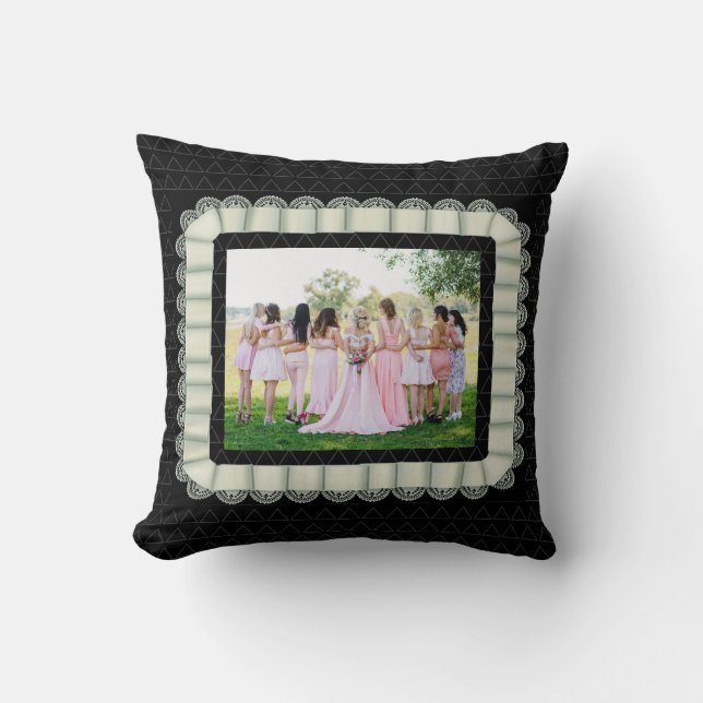Modern Photo Best Friends Bridal Lace Ivory Trendy Throw Pillow (Front)
