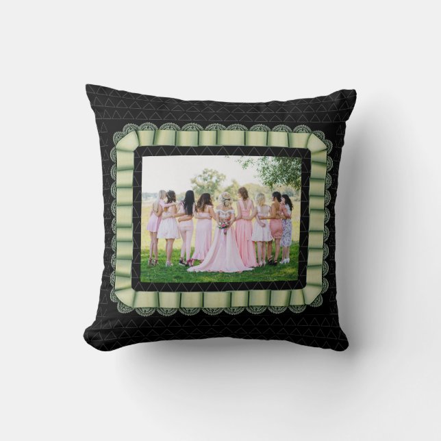 Modern Photo Best Friends Bridal Lace Light Green Throw Pillow (Front)