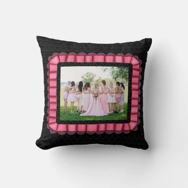 Modern Photo Best Friends Bridal Lace Pink Trendy Throw Pillow (Front)